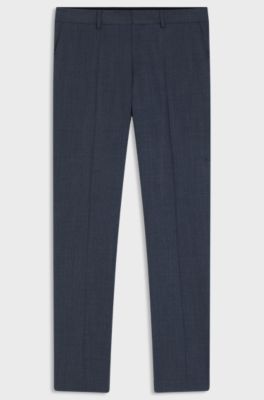 Slim-fit trousers in micro-patterned stretch wool, Dark Blue