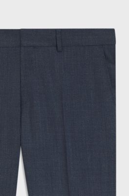 Slim-fit trousers in micro-patterned stretch wool, Dark Blue