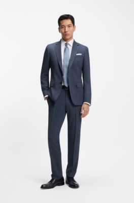 Slim-fit trousers in micro-patterned stretch wool, Dark Blue