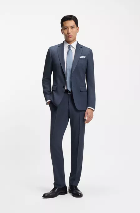 Slim-fit trousers in micro-patterned stretch wool