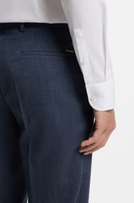 Slim-fit trousers in micro-patterned stretch wool, Dark Blue