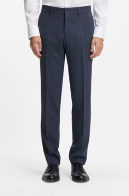 Slim-fit trousers in micro-patterned stretch wool, Dark Blue