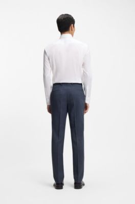 Slim-fit trousers in micro-patterned stretch wool, Dark Blue