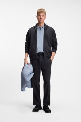 Regular-fit jersey trousers with jacquard tape, Dark Blue