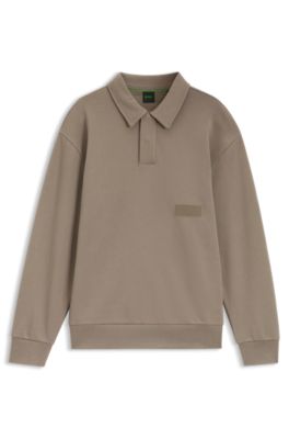 Relaxed-fit polo sweatshirt in French Terry, Light Brown