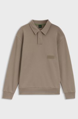 Relaxed-fit polo sweatshirt in French Terry, Light Brown