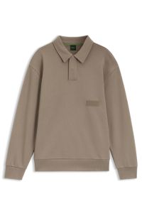 Relaxed-fit polo sweatshirt in French Terry, Light Brown