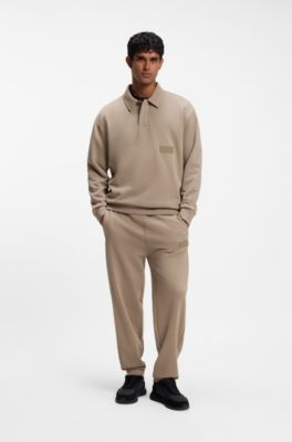 Relaxed-fit polo sweatshirt in French Terry, Light Brown