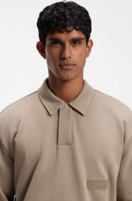 Relaxed-fit polo sweatshirt in French Terry, Light Brown