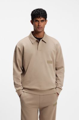Relaxed-fit polo sweatshirt in French Terry, Light Brown