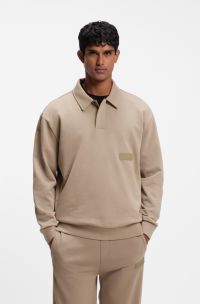 Felpa polo relaxed fit in french terry, Marrone chiaro