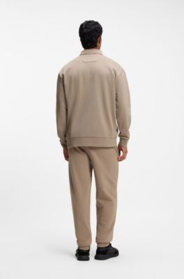 Relaxed-fit polo sweatshirt in French Terry, Light Brown