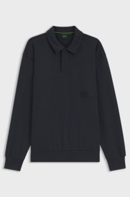 Relaxed-fit polo sweatshirt in French Terry, Dark Blue