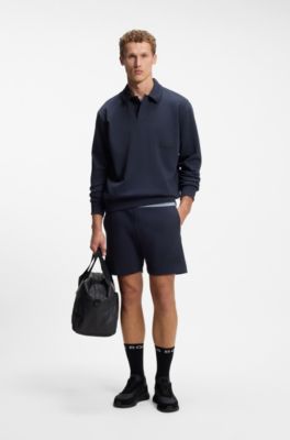 Relaxed-fit polo sweatshirt in French Terry, Dark Blue