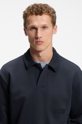 Relaxed-fit polo sweatshirt in French Terry, Dark Blue