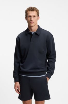 Relaxed-fit polo sweatshirt in French Terry, Dark Blue