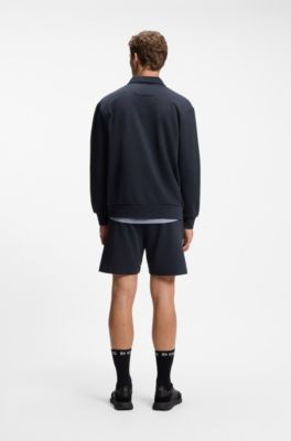 Relaxed-fit polo sweatshirt in French Terry, Dark Blue