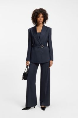 Regular-fit blazer with buckled belt, Dark Blue