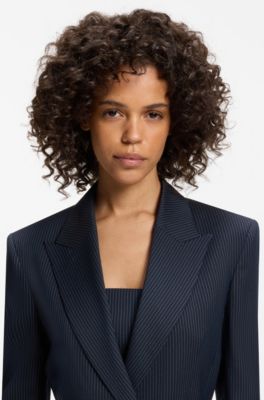 Regular-fit blazer with buckled belt, Blue stripes