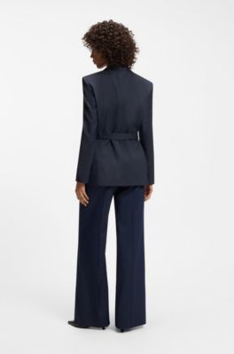 Regular-fit blazer with buckled belt, Dark Blue
