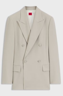 Relaxed-fit blazer with double-breasted closure, Light Grey