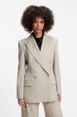 Relaxed-fit blazer with double-breasted closure, Light Grey