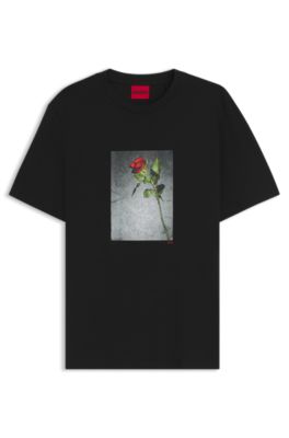 Cotton-jersey T-shirt with printed artwork, Black