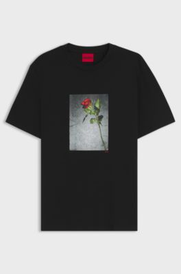 T-shirt en jersey de coton &agrave; imprim&eacute; artistique, Noir