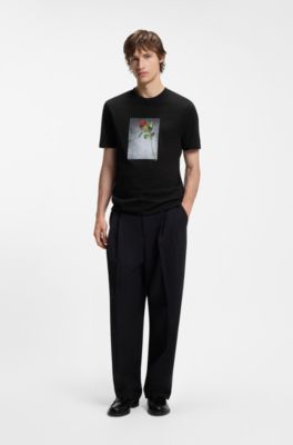 T-shirt en jersey de coton &agrave; imprim&eacute; artistique, Noir
