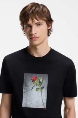 T-shirt en jersey de coton &agrave; imprim&eacute; artistique, Noir