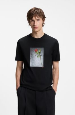 Cotton-jersey T-shirt with printed artwork, Black