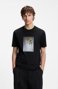 Cotton-jersey T-shirt with printed artwork, Black