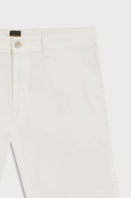 Bermuda chino slim fit in cotone elasticizzato, Bianco
