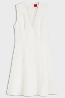 V-neck dress with seaming details, Natural
