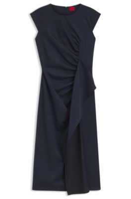 Midi-length dress with drape detail, Dark Blue