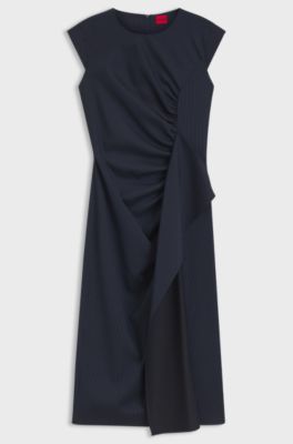 Midi-length dress with drape detail, Dark Blue