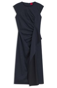 Midi-length dress with drape detail, Dark Blue