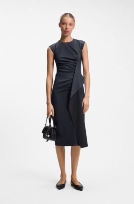 Midi-length dress with drape detail, Dark Blue