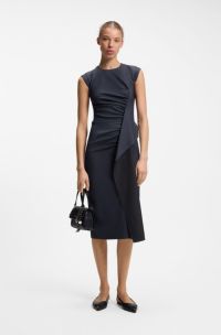 Midi-length dress with drape detail, Dark Blue