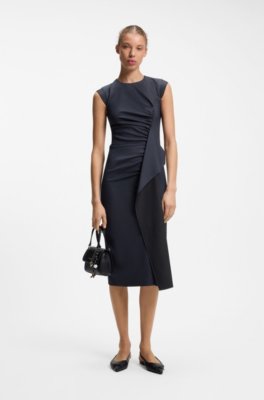 Midi-length dress with drape detail