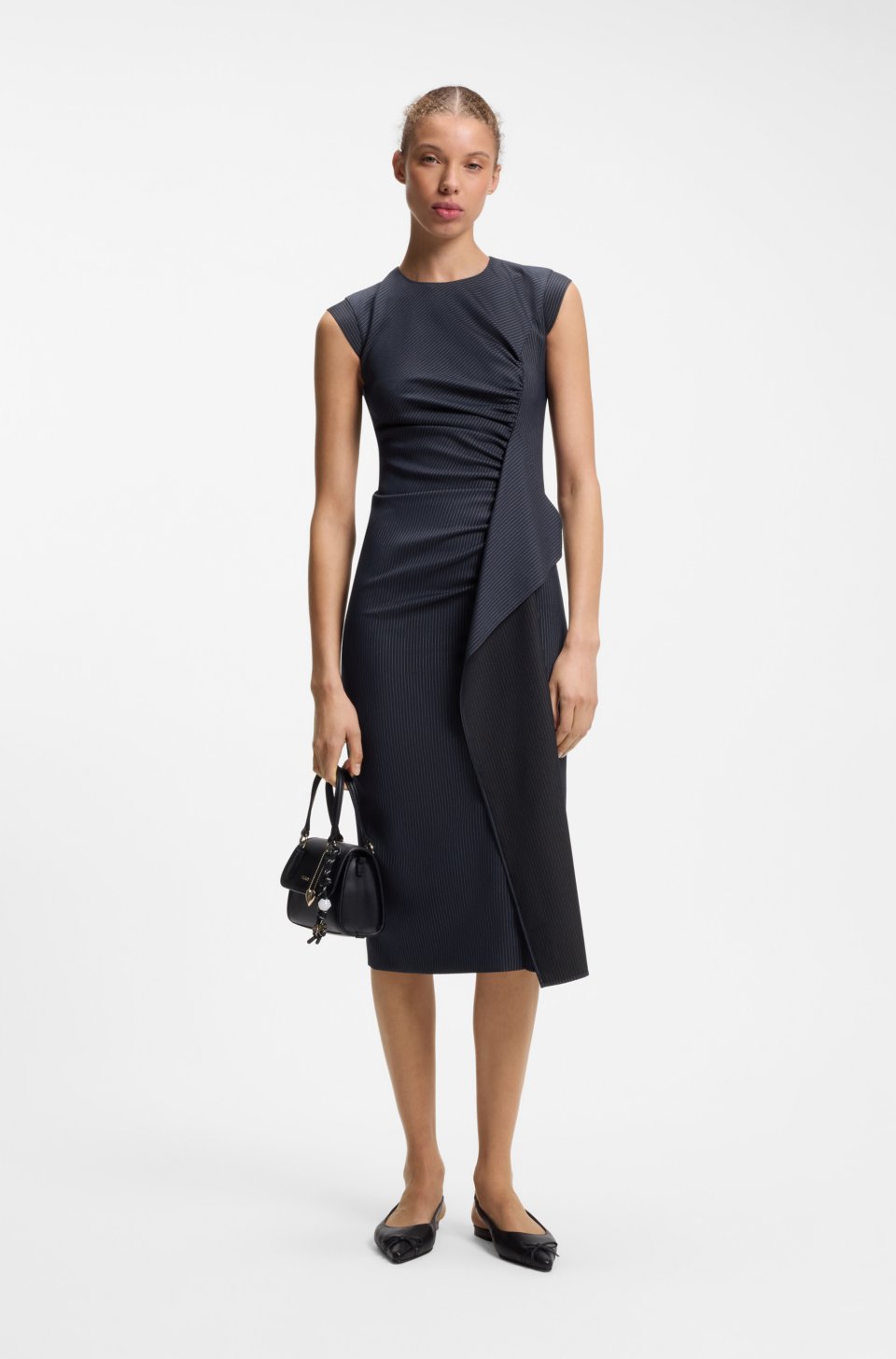 Midi-length dress with drape detail