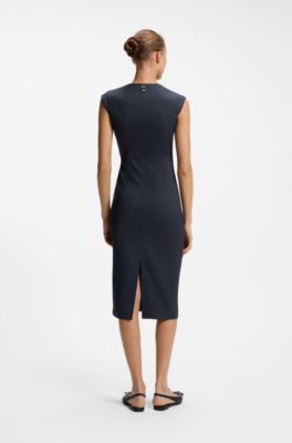 Midi-length dress with drape detail, Dark Blue