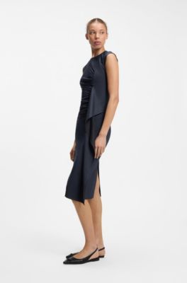 Midi-length dress with drape detail, Dark Blue