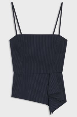 Top gessato con orlo a peplo, Righe blu