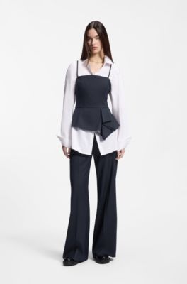 Pinstripe top with peplum hem, Blue stripes