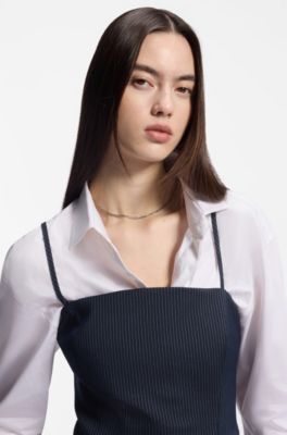 Pinstripe top with peplum hem, Blue stripes