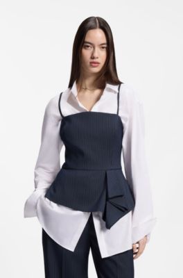 Pinstripe top with peplum hem, Dark Blue