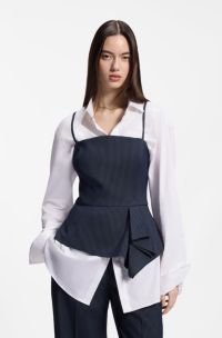 Pinstripe top with peplum hem, Dark Blue