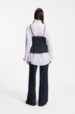 Pinstripe top with peplum hem, Blue stripes