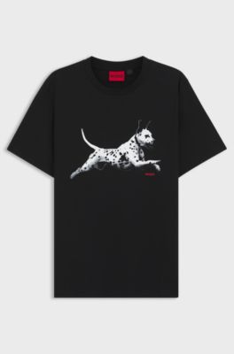 T-shirt in jersey di cotone con grafica animalier, Nero